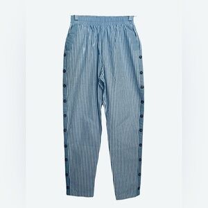 Striped Blue Button-Detail Pants